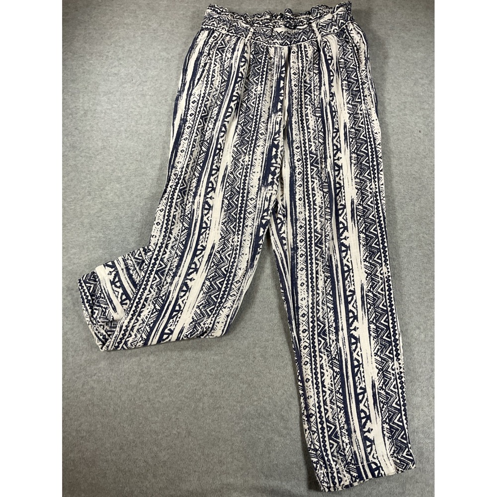Cali 1850 Los Angeles Women Navy White Tribal Print Paperbag Waist Pants L 2744